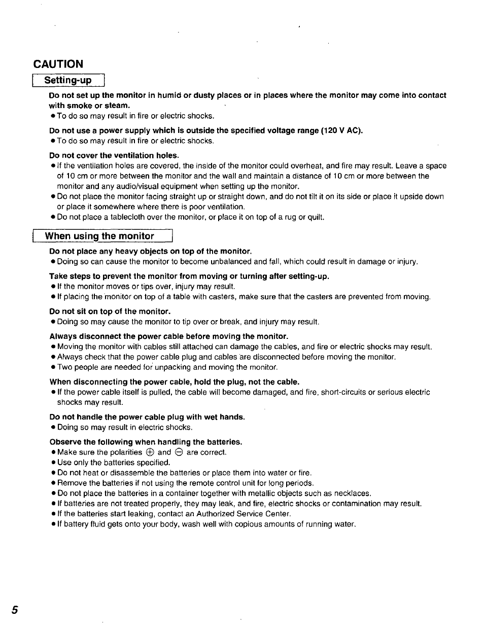 Caution, Setting-up, Do not cover the ventilation holes | Panasonic DT2750MS User Manual | Page 6 / 48