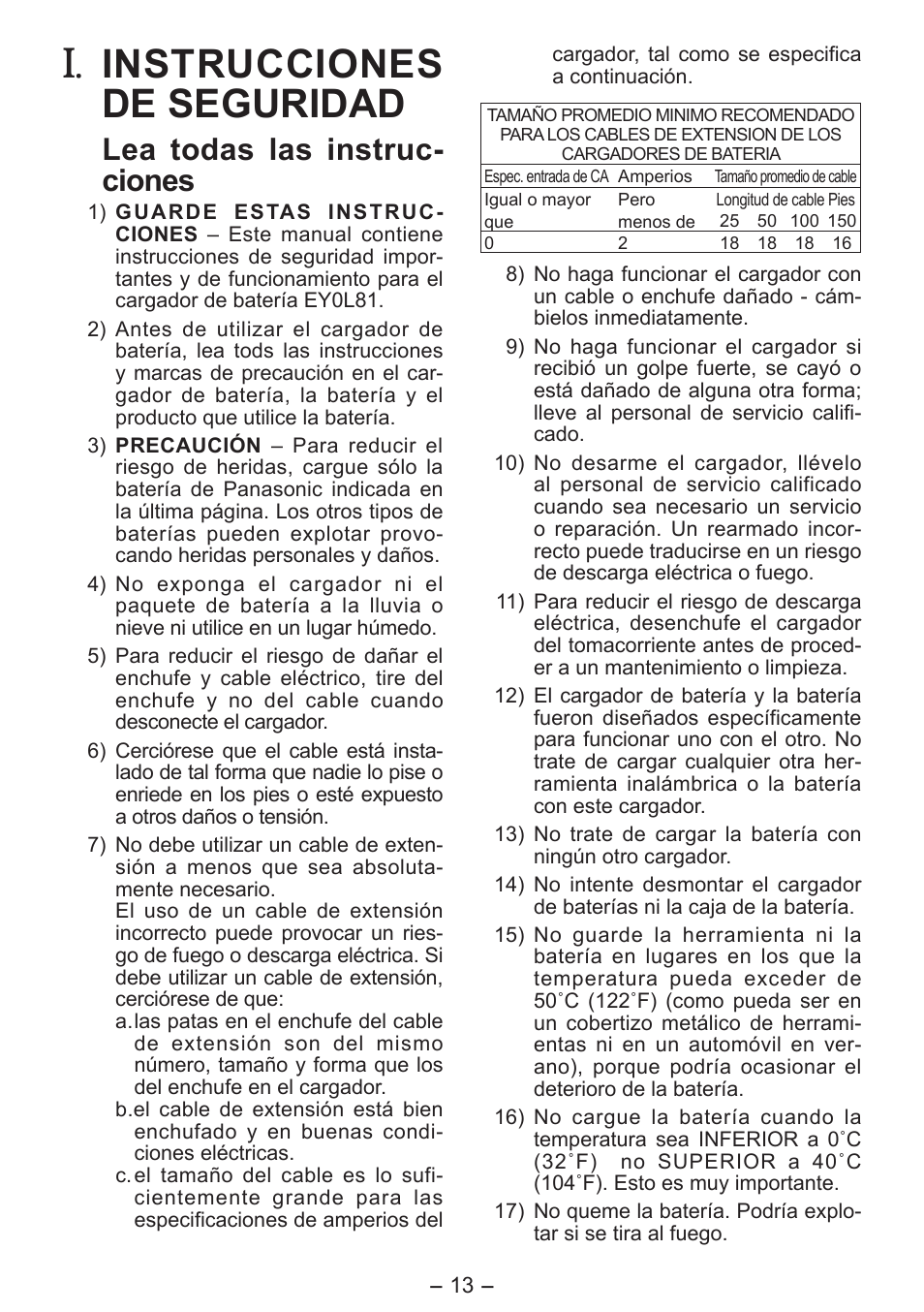 Instrucciones de seguridad, Lea todas las instruc- ciones | Panasonic EY0L81 User Manual | Page 13 / 20