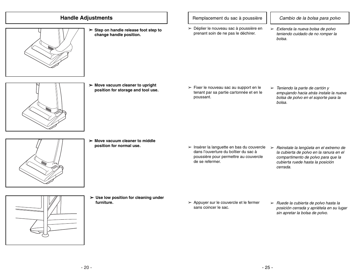 Handle adjustments | Panasonic MC-UG383 User Manual | Page 25 / 44