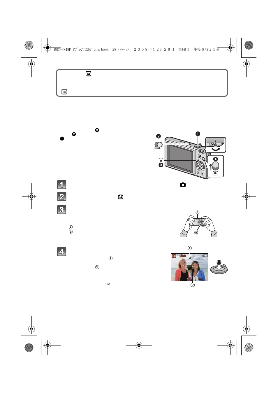 Basic, Taking pictures using the automatic function | Panasonic DMC-FX48 User Manual | Page 28 / 136