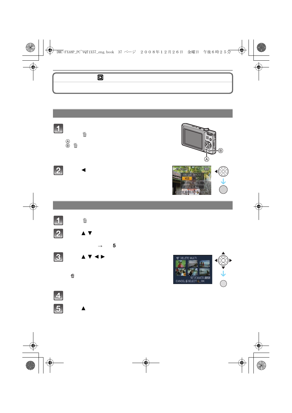 Deleting pictures | Panasonic DMC-FX48 User Manual | Page 37 / 136