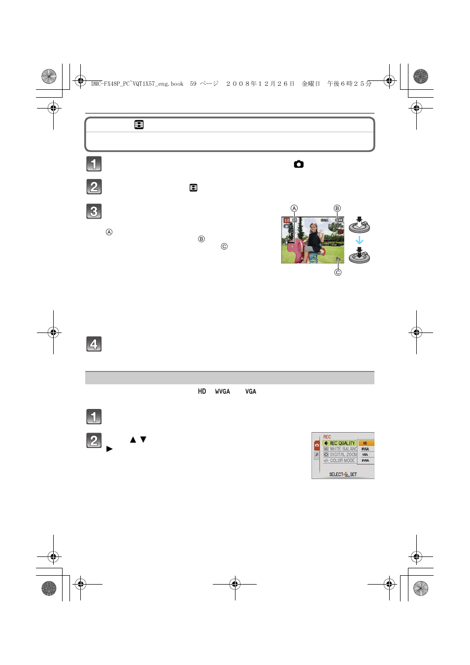 Motion picture mode | Panasonic DMC-FX48 User Manual | Page 59 / 136