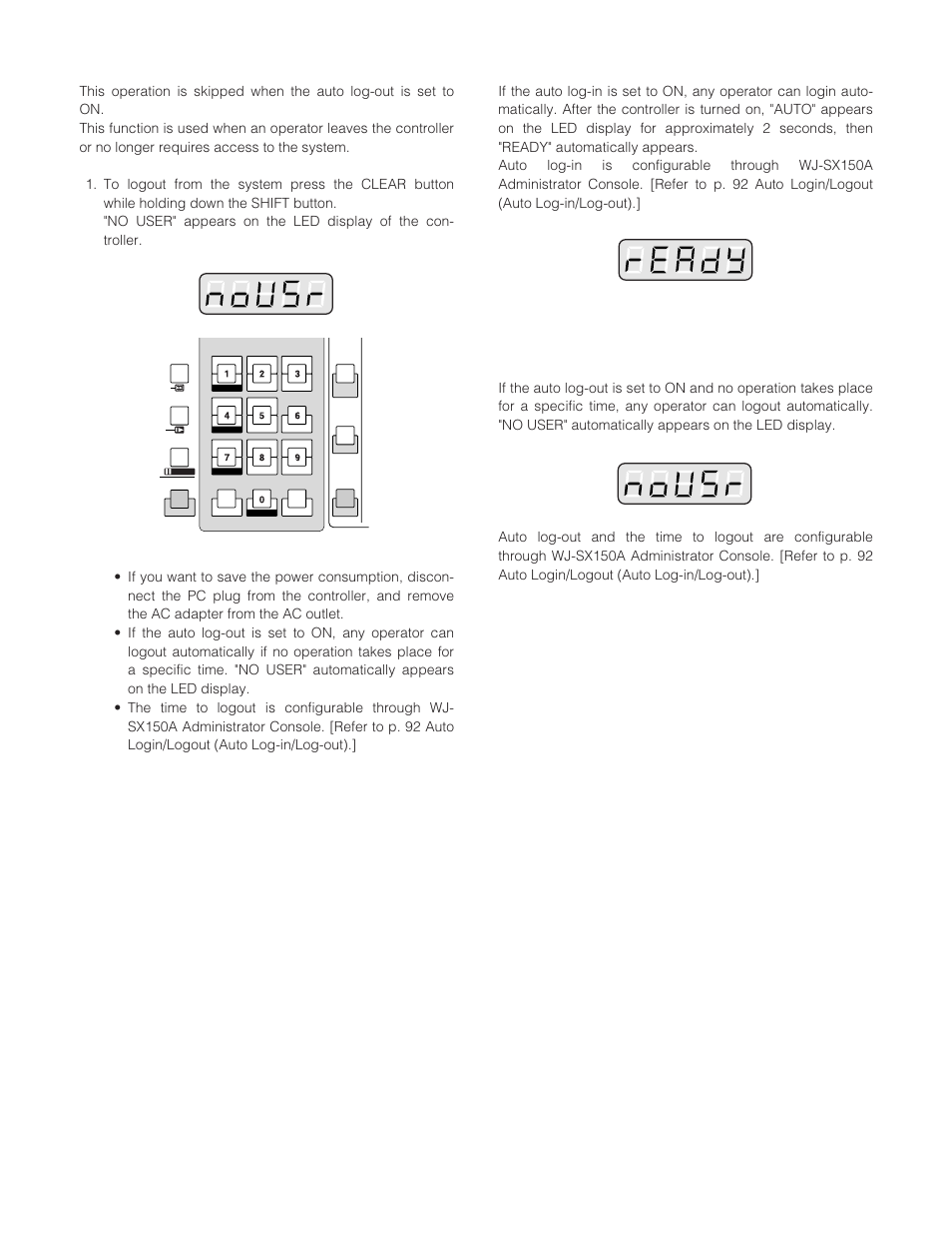 Log-out, Auto log-in, Auto log-out | Panasonic WJ-SX 150A User Manual | Page 102 / 220