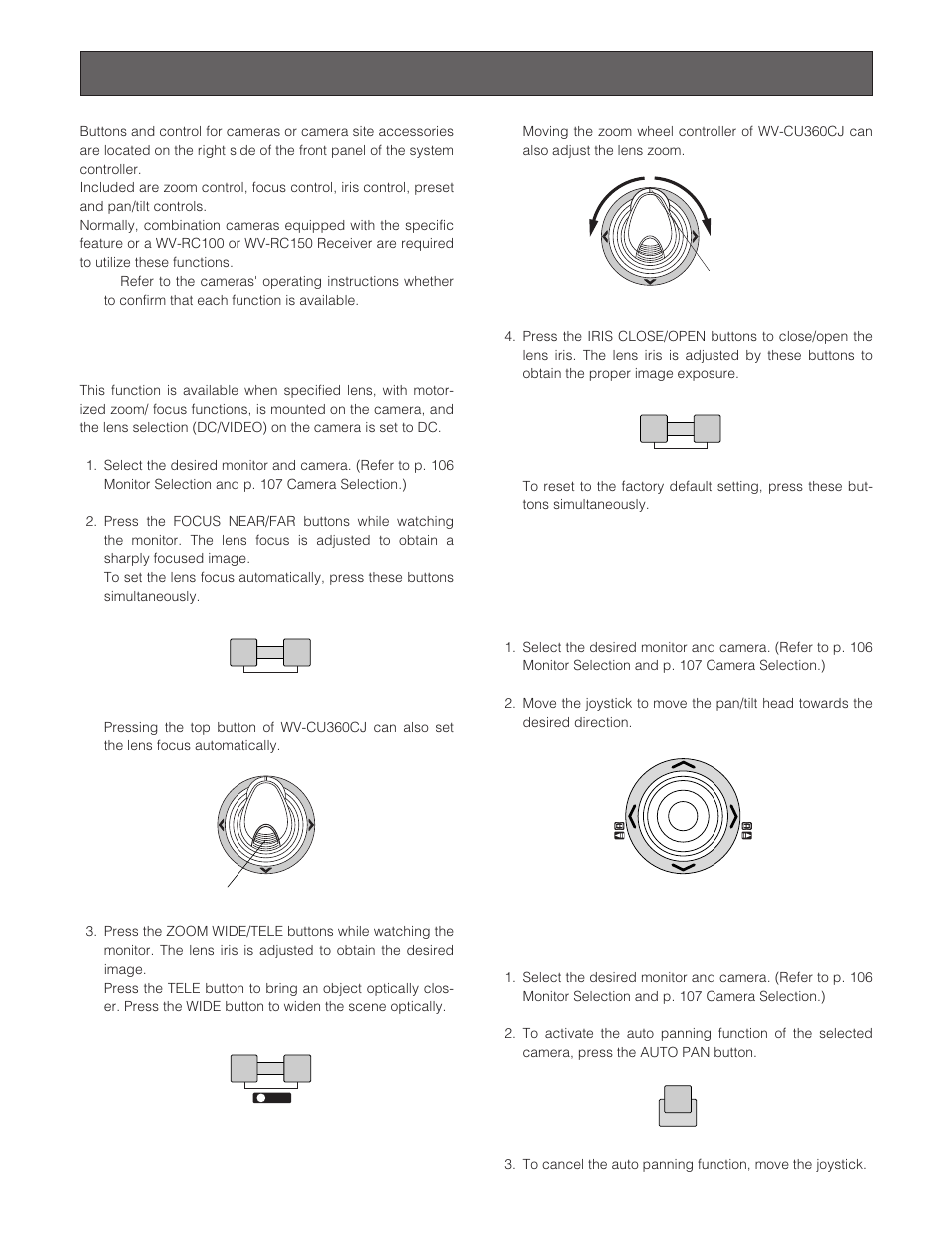 Camera control, Lens control, Pan/tilt control | Manual operation, Auto panning | Panasonic WJ-SX 150A User Manual | Page 105 / 220