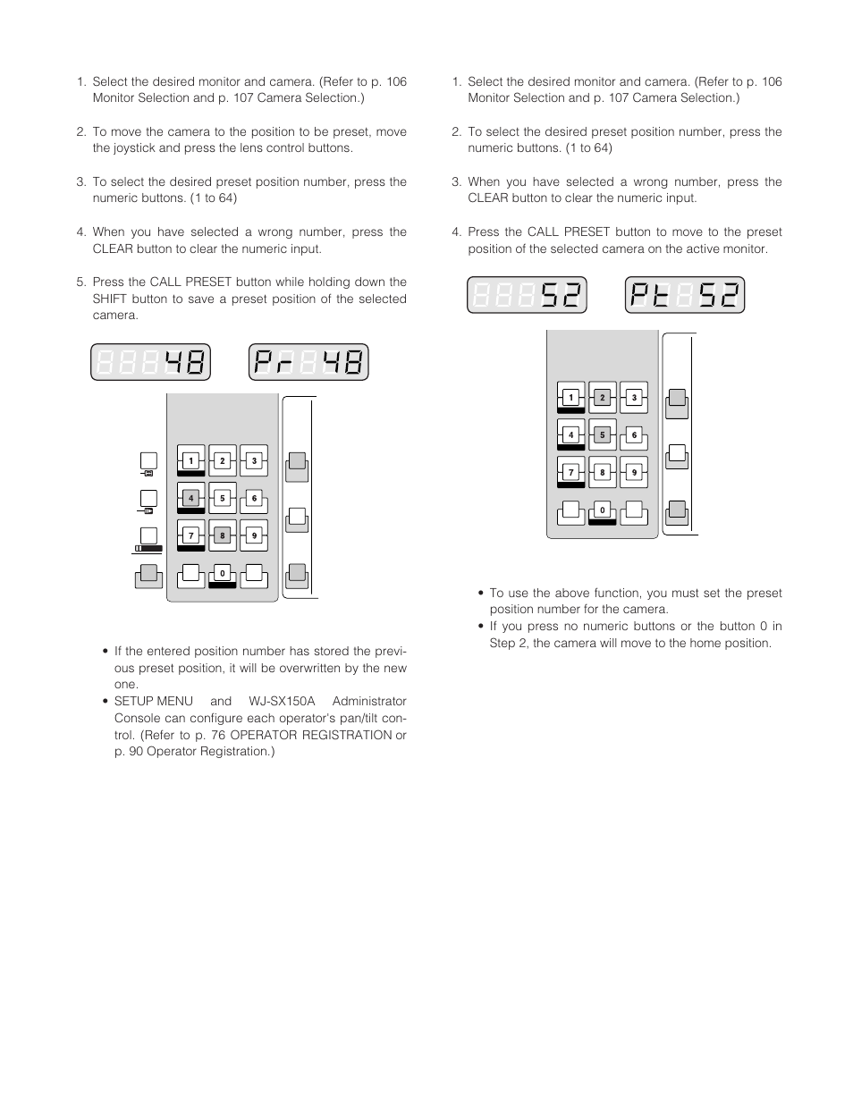 Program preset position, Call preset position | Panasonic WJ-SX 150A User Manual | Page 106 / 220