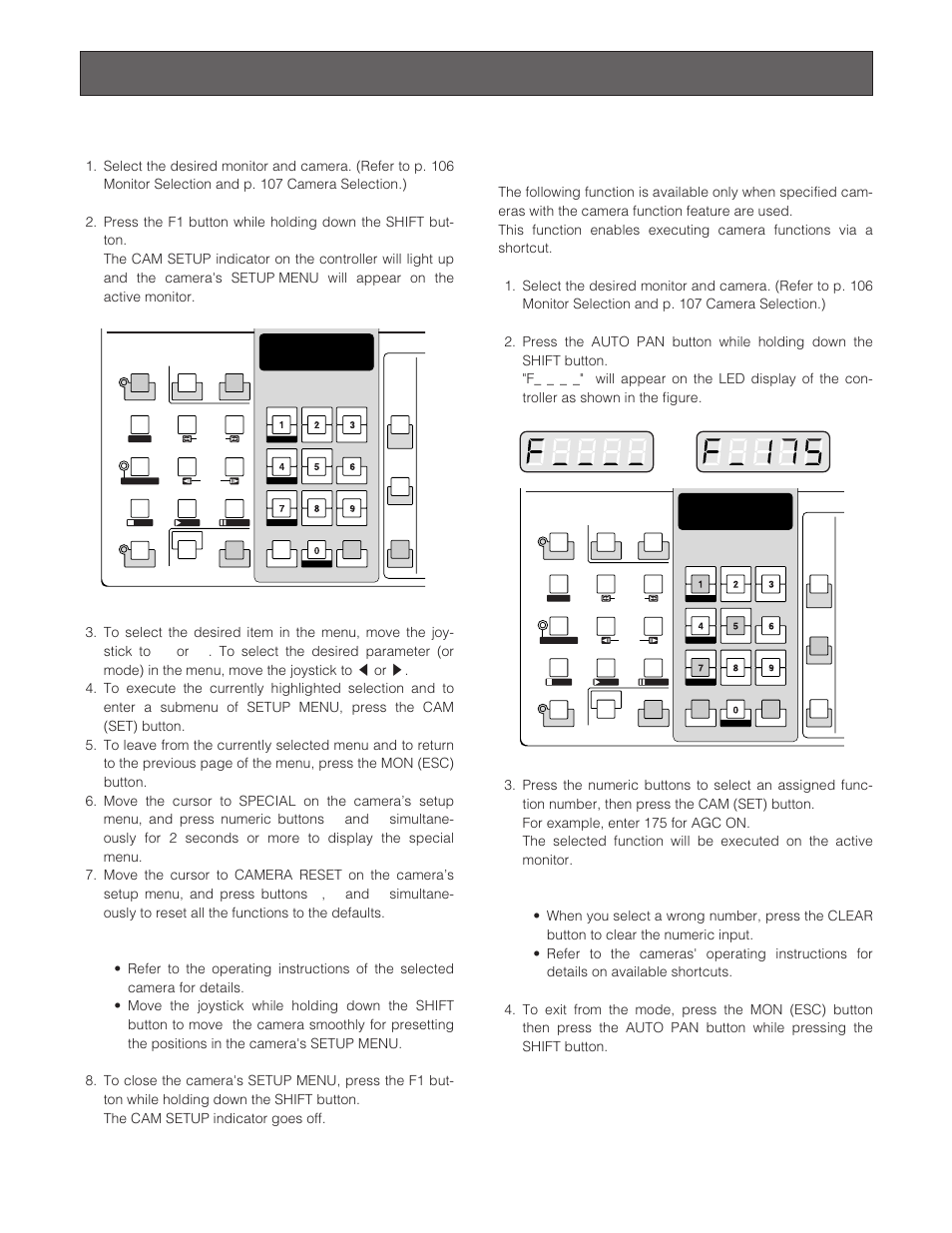 Call preset position, Camera setup, Camera function (shortcut function) | Camera function control | Panasonic WJ-SX 150A User Manual | Page 107 / 220