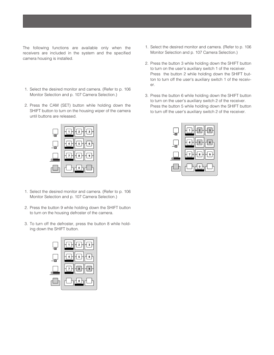 Camera site accessories control, Receiver control, Camera housing control | Auxiliary control | Panasonic WJ-SX 150A User Manual | Page 110 / 220