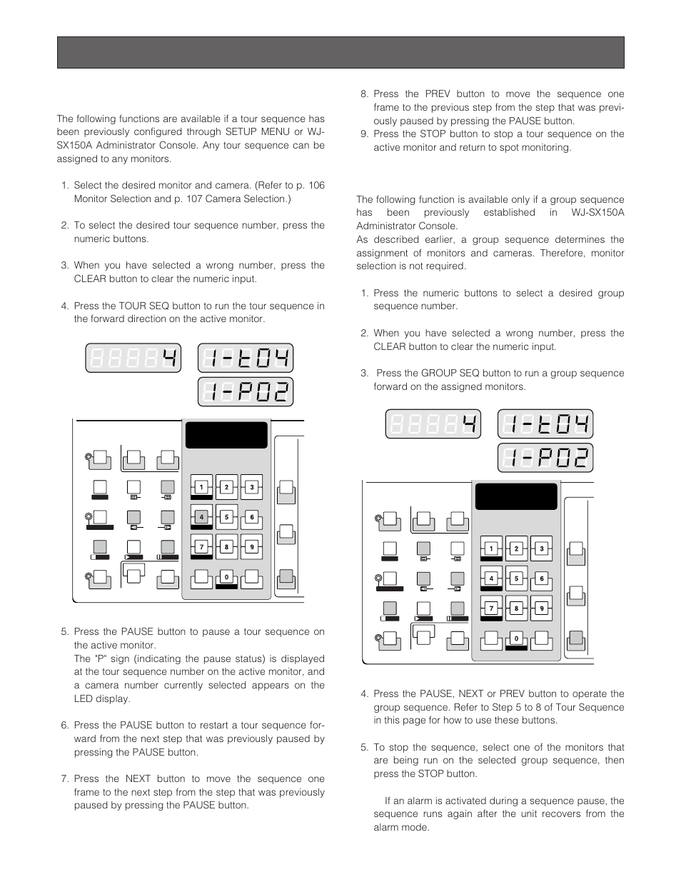 Running sequence, Tour sequence, Group sequence | Panasonic WJ-SX 150A User Manual | Page 111 / 220