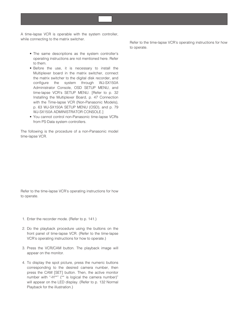 Manual recording, Normal playback, Other operations | Panasonic WJ-SX 150A User Manual | Page 142 / 220