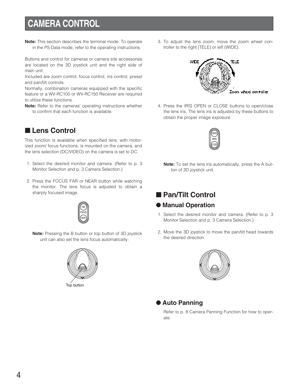 Camera control, Lens control, Pan/tilt control | Manual operation, Auto panning | Panasonic WJ-SX 150A User Manual | Page 176 / 220