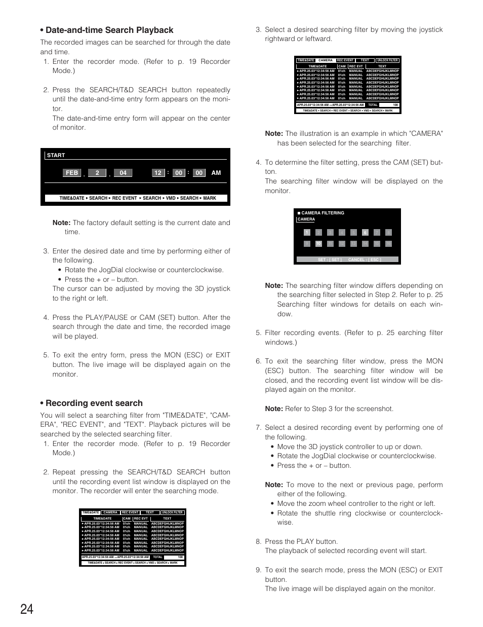 Date-and-time search playback, Recording event search | Panasonic WJ-SX 150A User Manual | Page 196 / 220