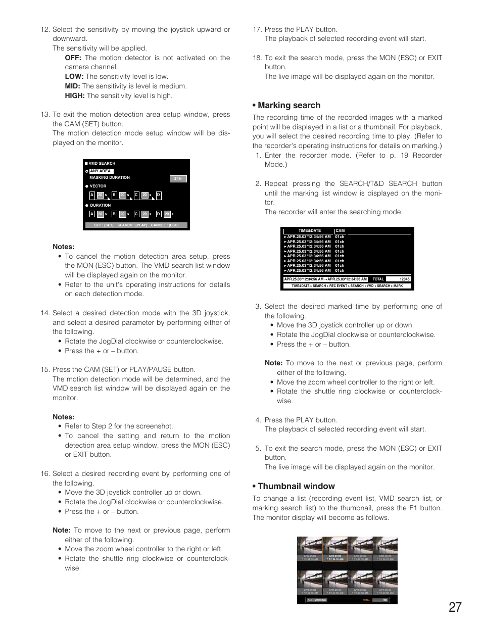 Marking search, Thumbnail window | Panasonic WJ-SX 150A User Manual | Page 199 / 220