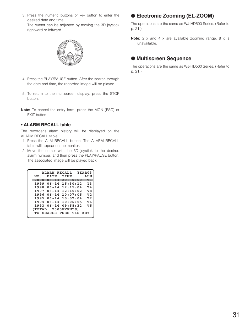 Electronic zooming (el-zoom), Multiscreen sequence | Panasonic WJ-SX 150A User Manual | Page 203 / 220