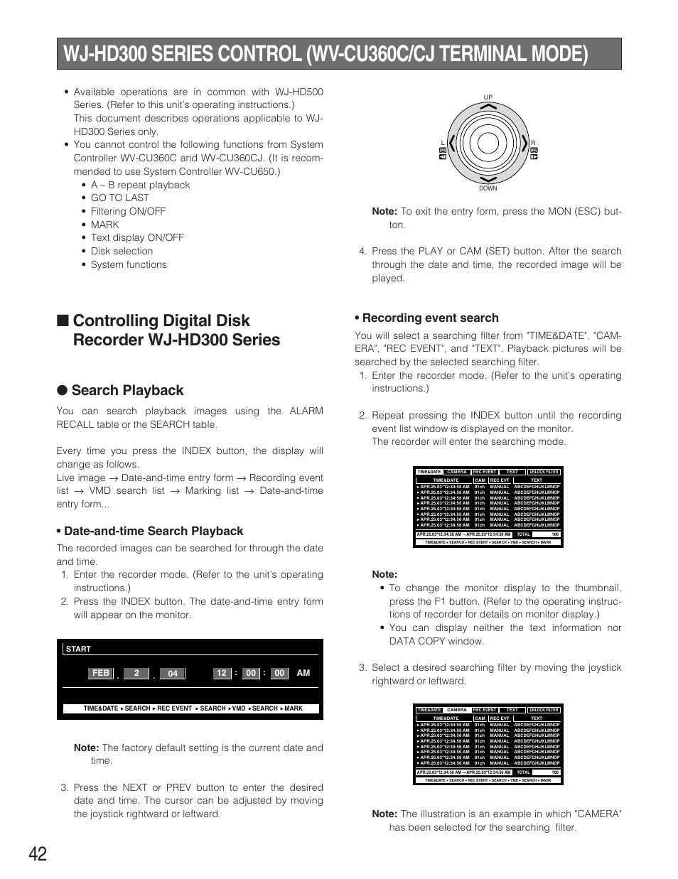 Controlling digital disk recorder wj-hd300 series, Search playback, Date-and-time search playback | Recording event search | Panasonic WJ-SX 150A User Manual | Page 214 / 220