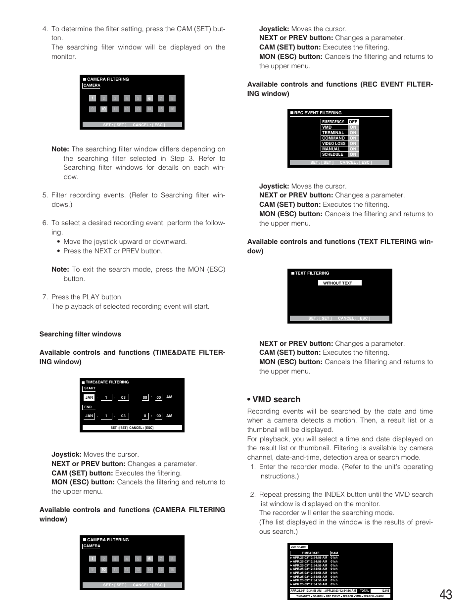 Vmd search | Panasonic WJ-SX 150A User Manual | Page 215 / 220