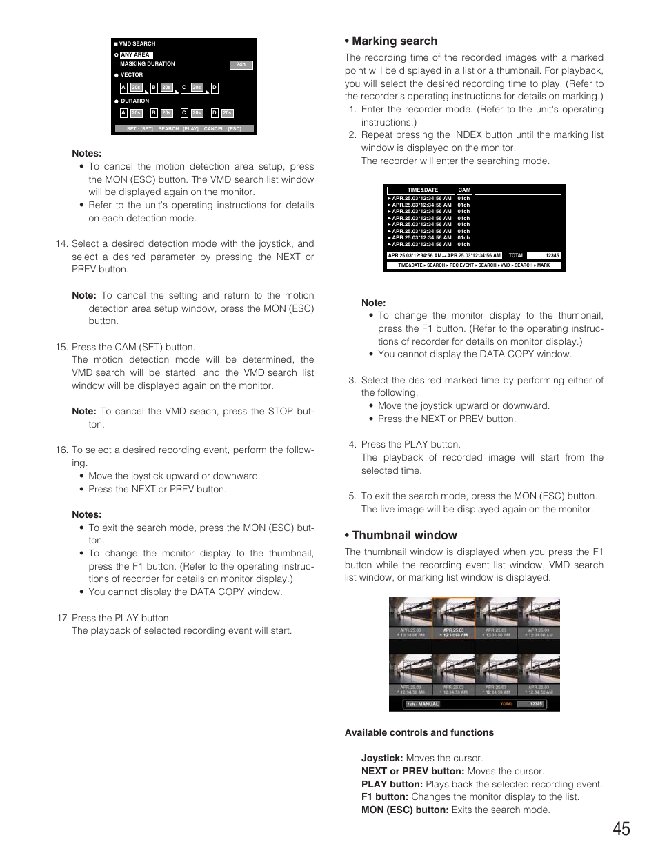 Marking search, Thumbnail window | Panasonic WJ-SX 150A User Manual | Page 217 / 220