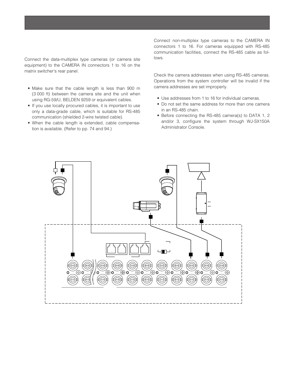 Connections, Connection with the camera sites | Panasonic WJ-SX 150A User Manual | Page 34 / 220