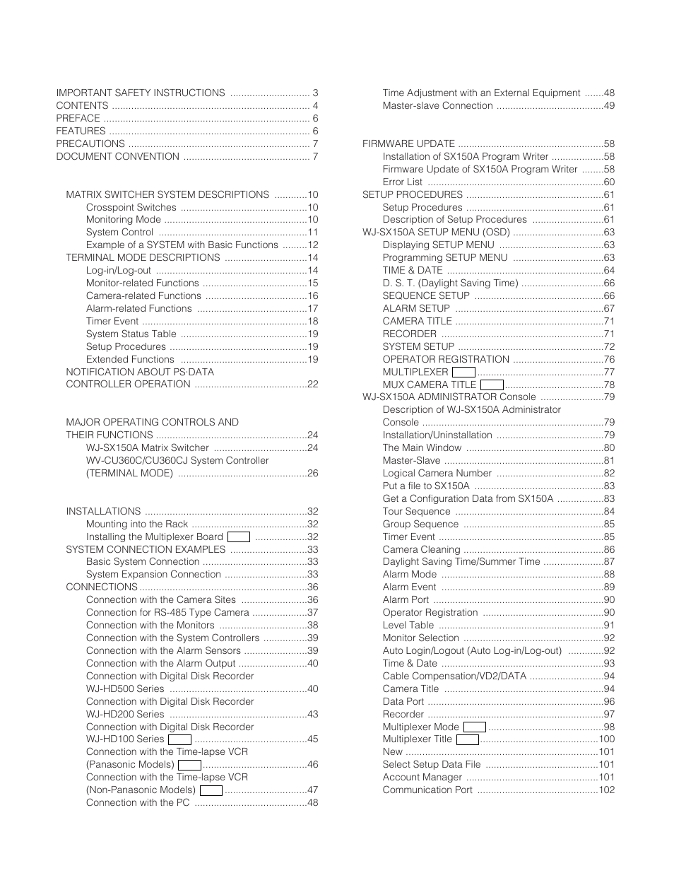 Panasonic WJ-SX 150A User Manual | Page 4 / 220