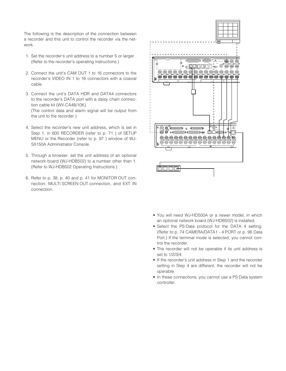 To control a recorder via the network, Matrix switcher monitor recorder | Panasonic WJ-SX 150A User Manual | Page 40 / 220