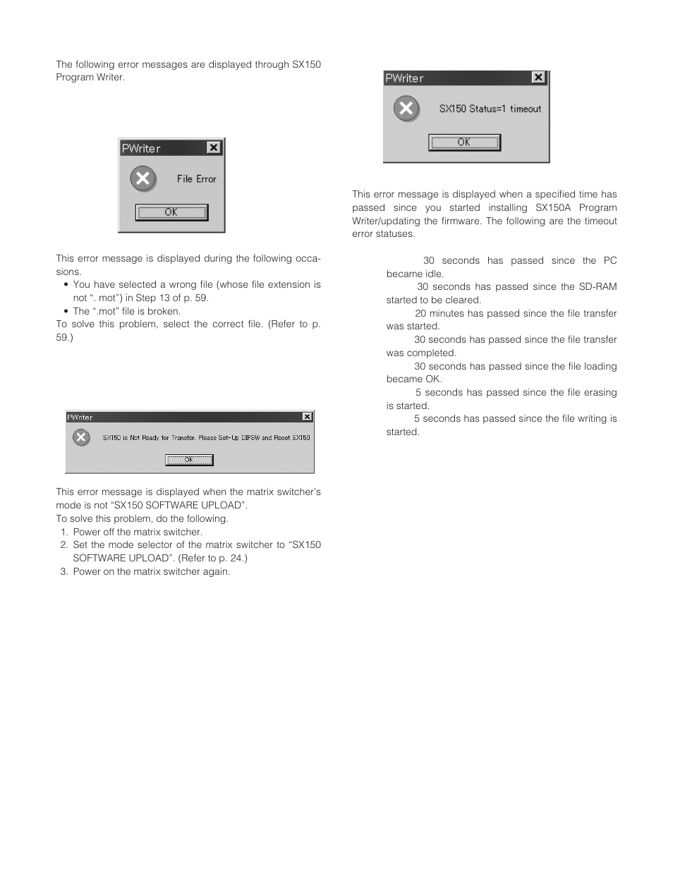 Error list, File error, Not ready | Timeout error | Panasonic WJ-SX 150A User Manual | Page 57 / 220