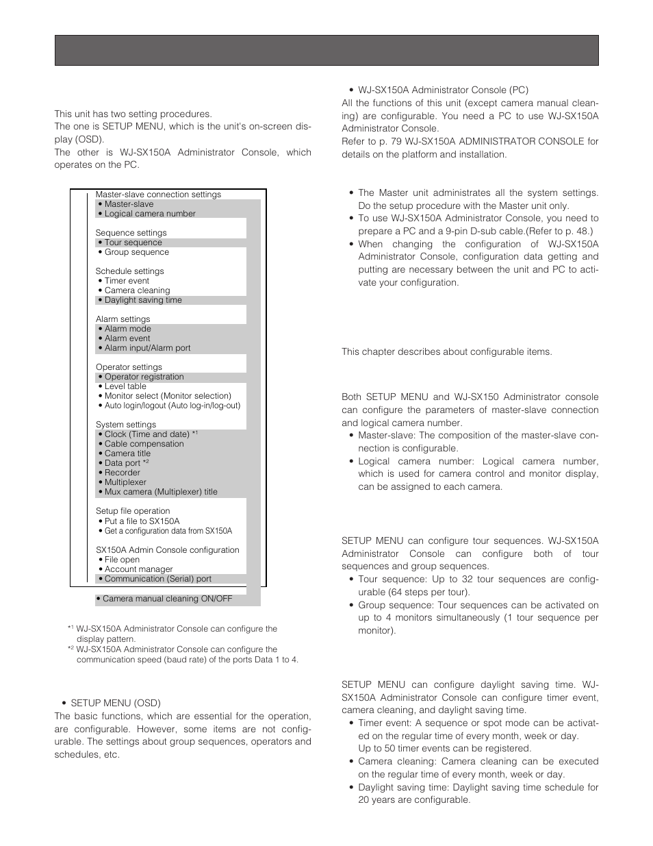 Setup procedures, Description of setup procedures, Master-slave connection settings | Sequence settings, Schedule settings | Panasonic WJ-SX 150A User Manual | Page 58 / 220