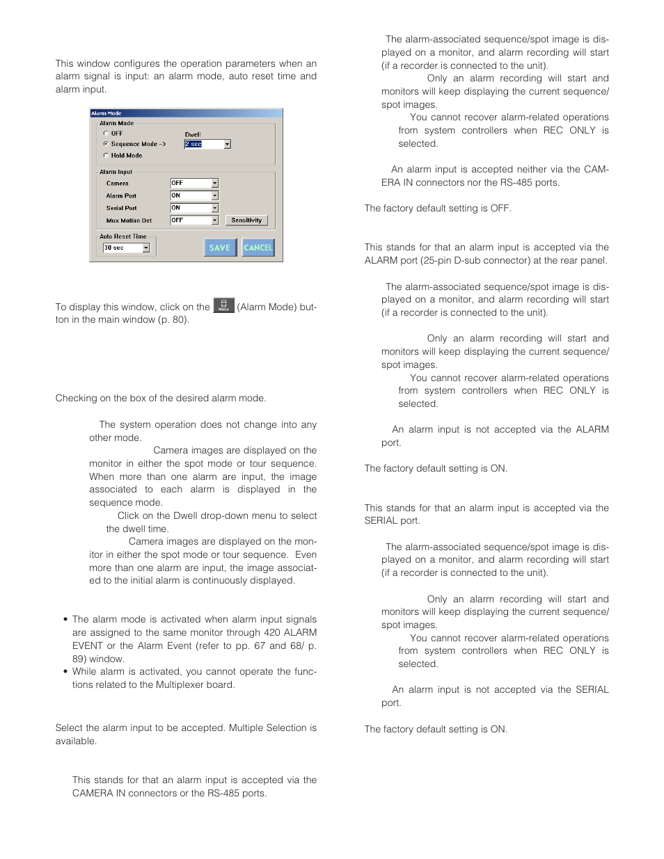 Alarm mode, How to display, Parameters | Panasonic WJ-SX 150A User Manual | Page 85 / 220