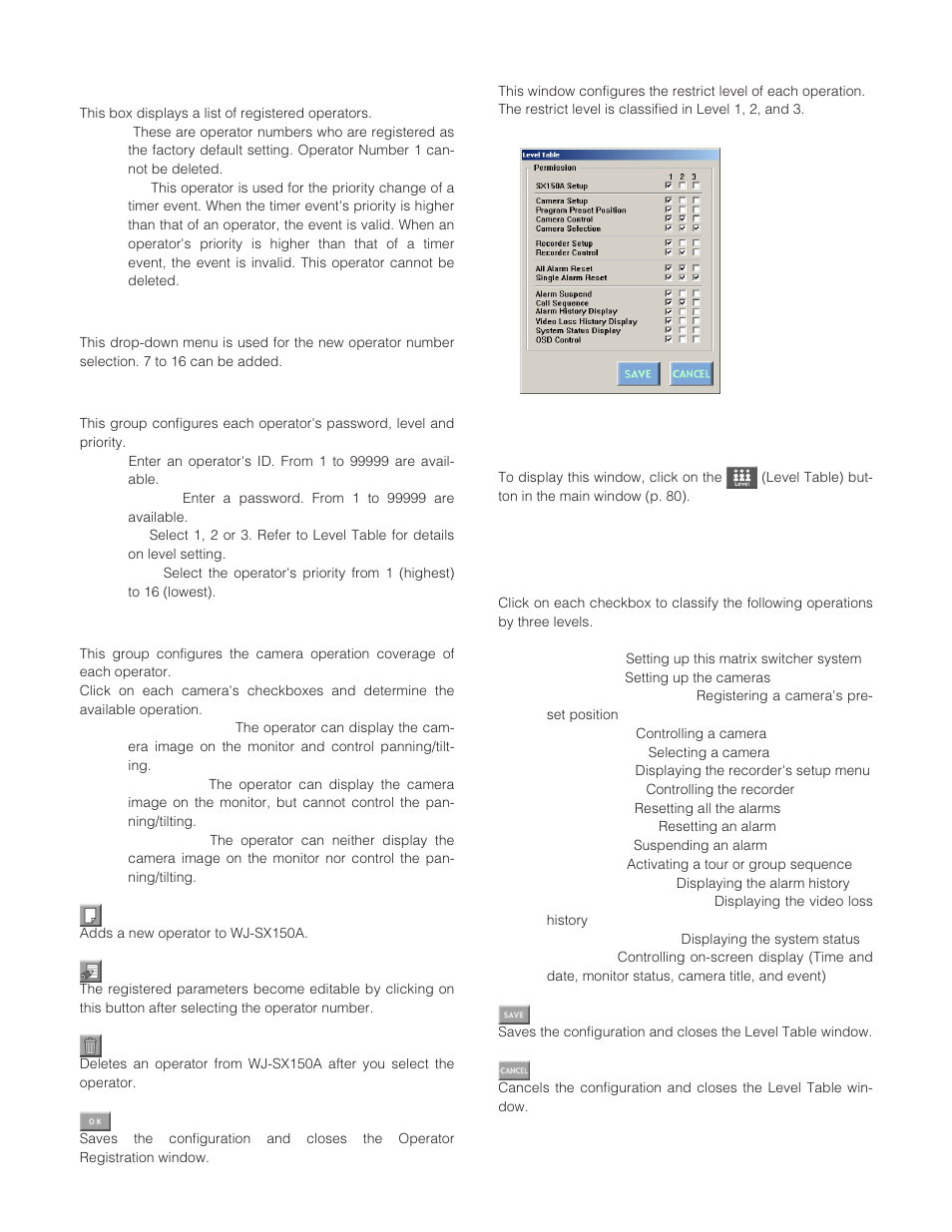 Parameters, Level table, How to display | Panasonic WJ-SX 150A User Manual | Page 88 / 220