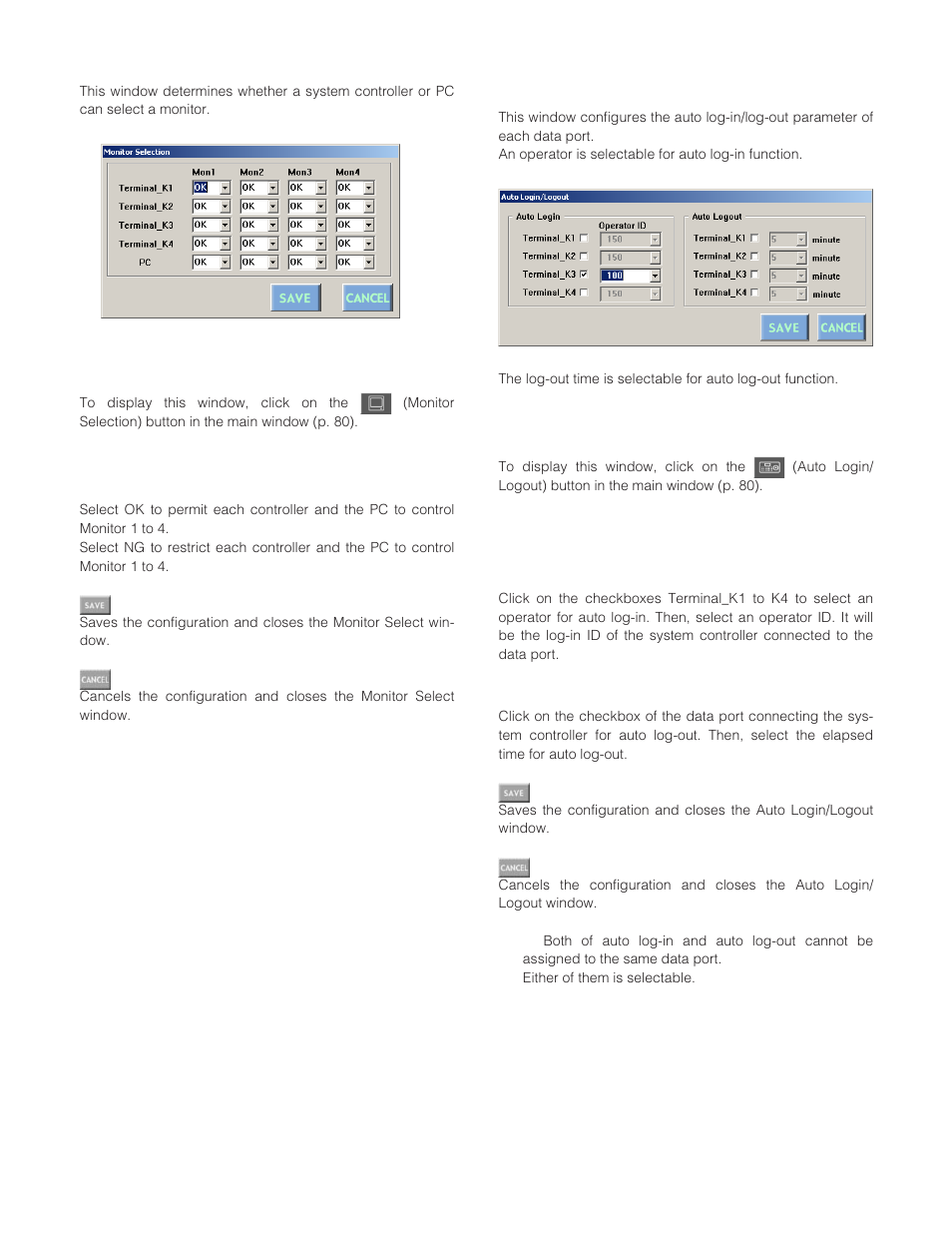 Monitor selection, How to display, Parameters | Auto login/logout (auto log-in/ log-out), Auto login/logout (auto log- in/log-out) | Panasonic WJ-SX 150A User Manual | Page 89 / 220