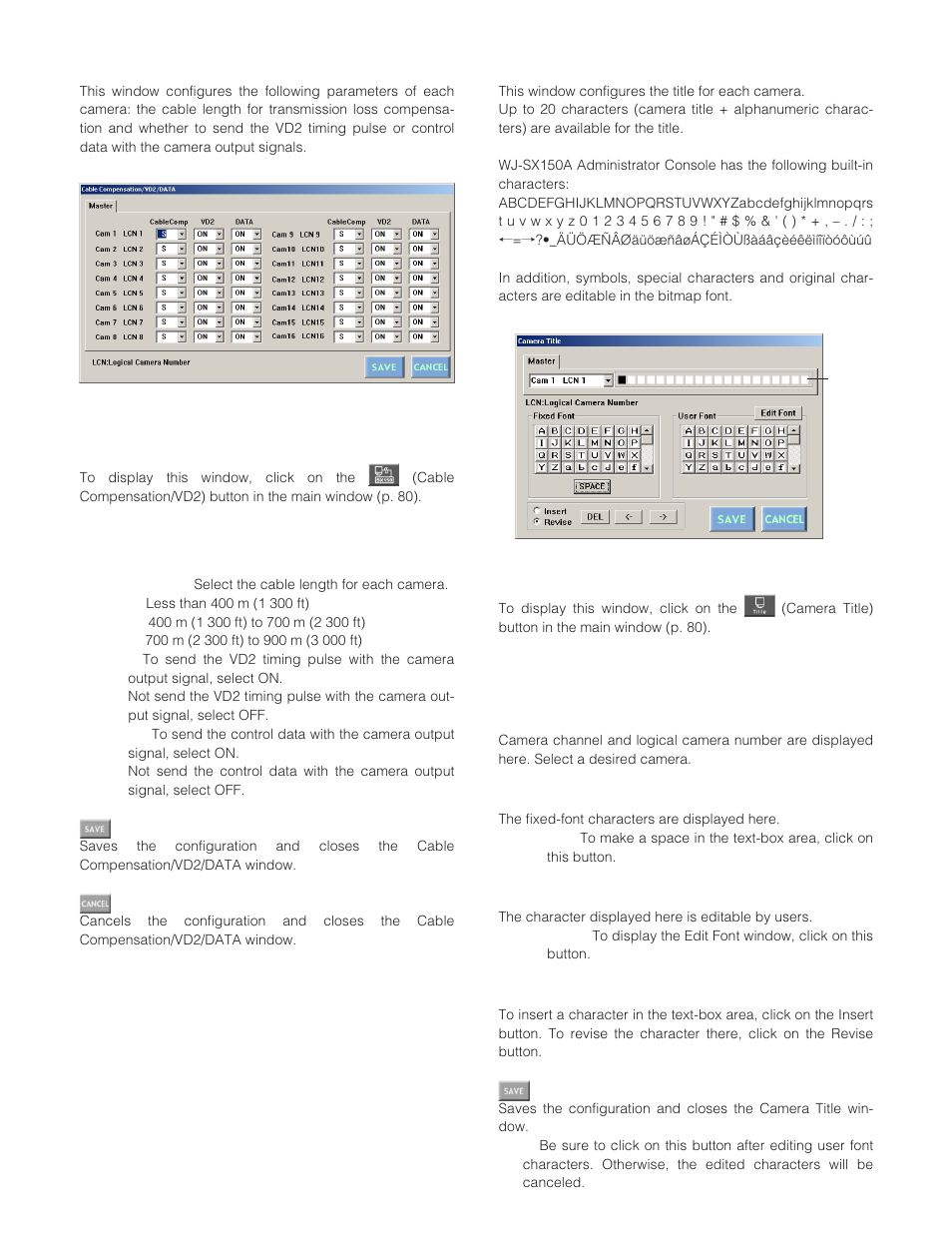 Cable compensation/vd2/data, How to display, Parameters | Camera title | Panasonic WJ-SX 150A User Manual | Page 91 / 220