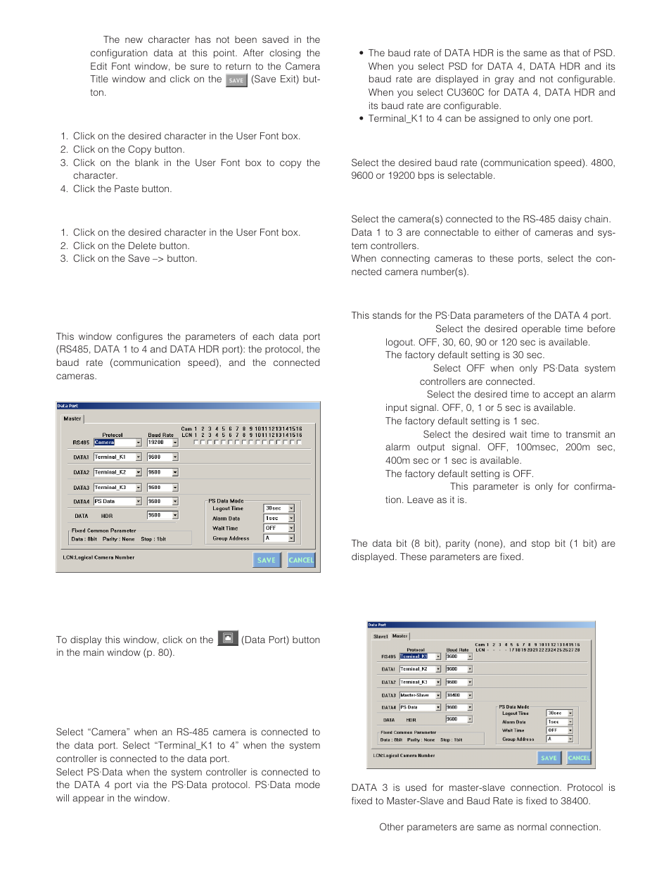 Data port, How to display, Parameters (normal connection) | Parameters (master) | Panasonic WJ-SX 150A User Manual | Page 93 / 220