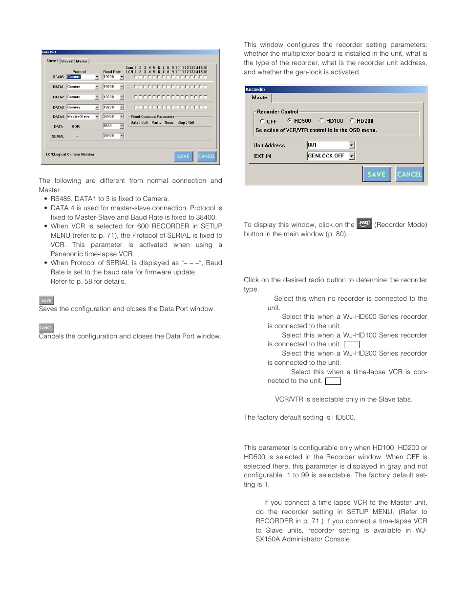 Parameters (slave 1 to 4), Recorder, How to display | Parameters | Panasonic WJ-SX 150A User Manual | Page 94 / 220