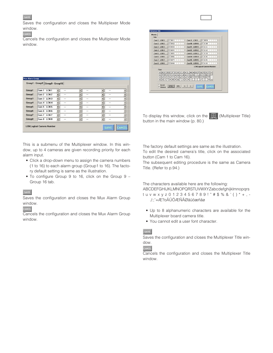 Mux alarm group, Multiplexer title mux, How to display | Parameters, Multiplexer title | Panasonic WJ-SX 150A User Manual | Page 97 / 220