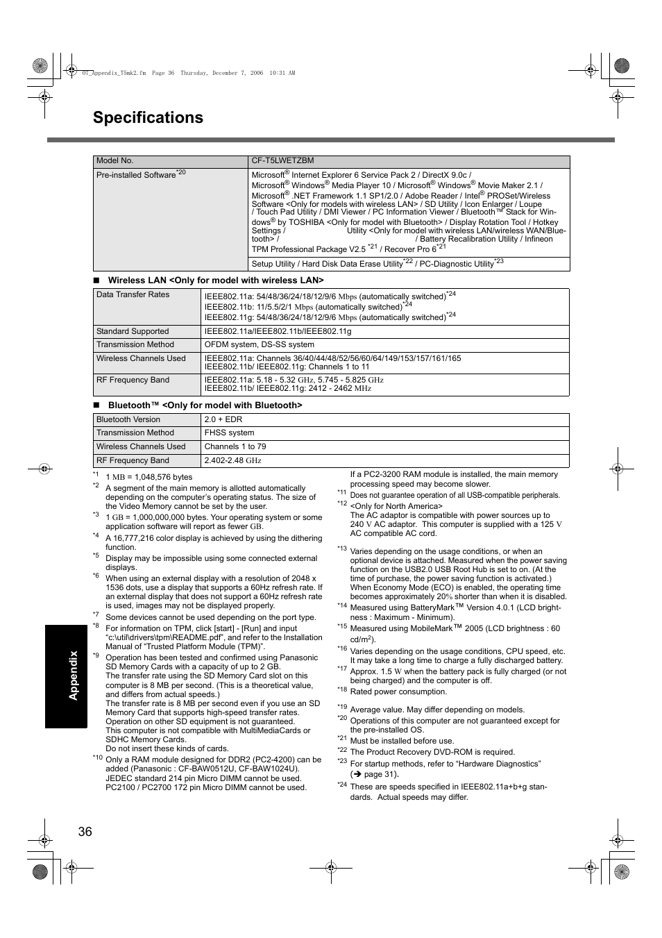 Specifications | Panasonic CF-T5 Series User Manual | Page 36 / 40
