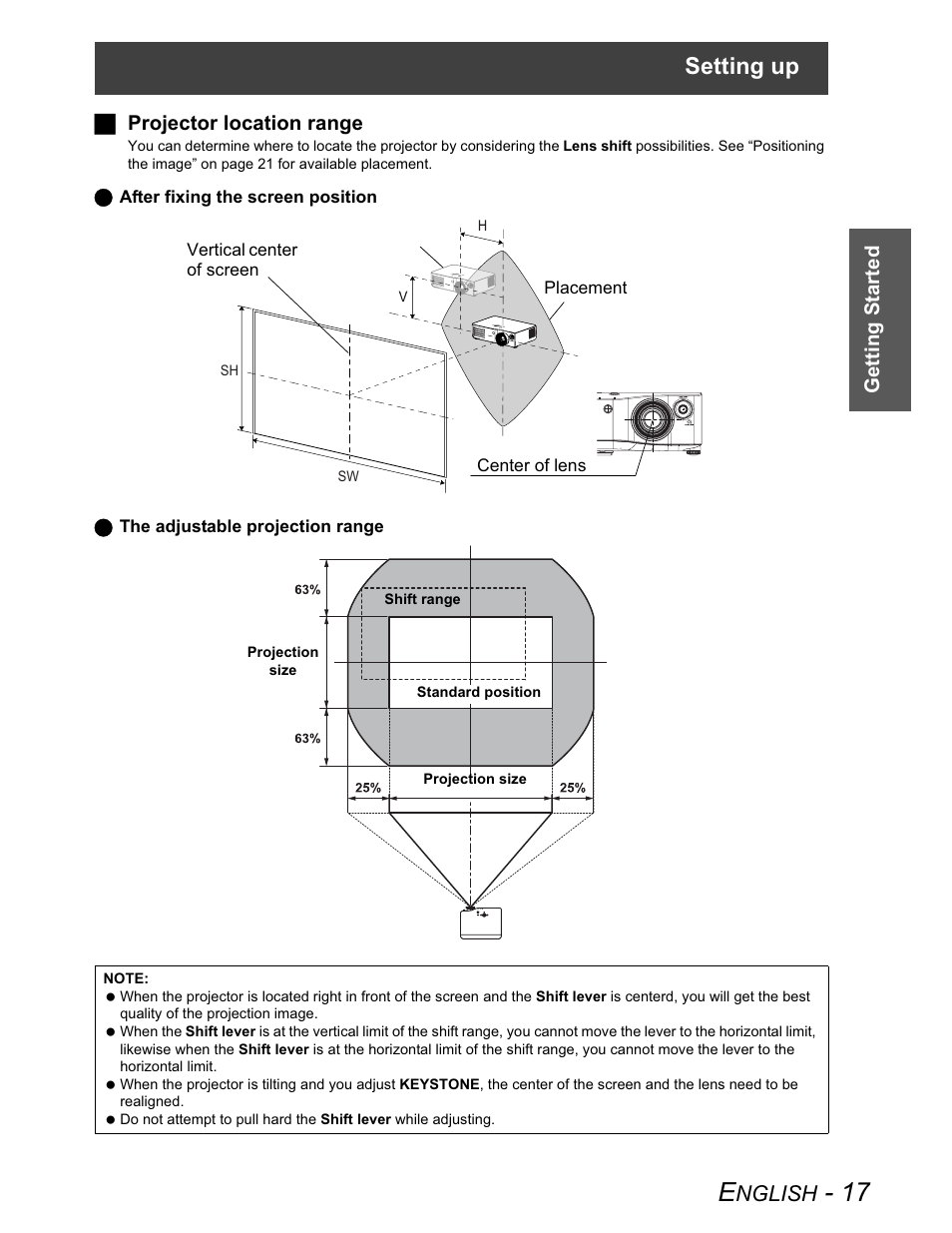 Setting up, Nglish | Panasonic PT-AX100U User Manual | Page 17 / 52