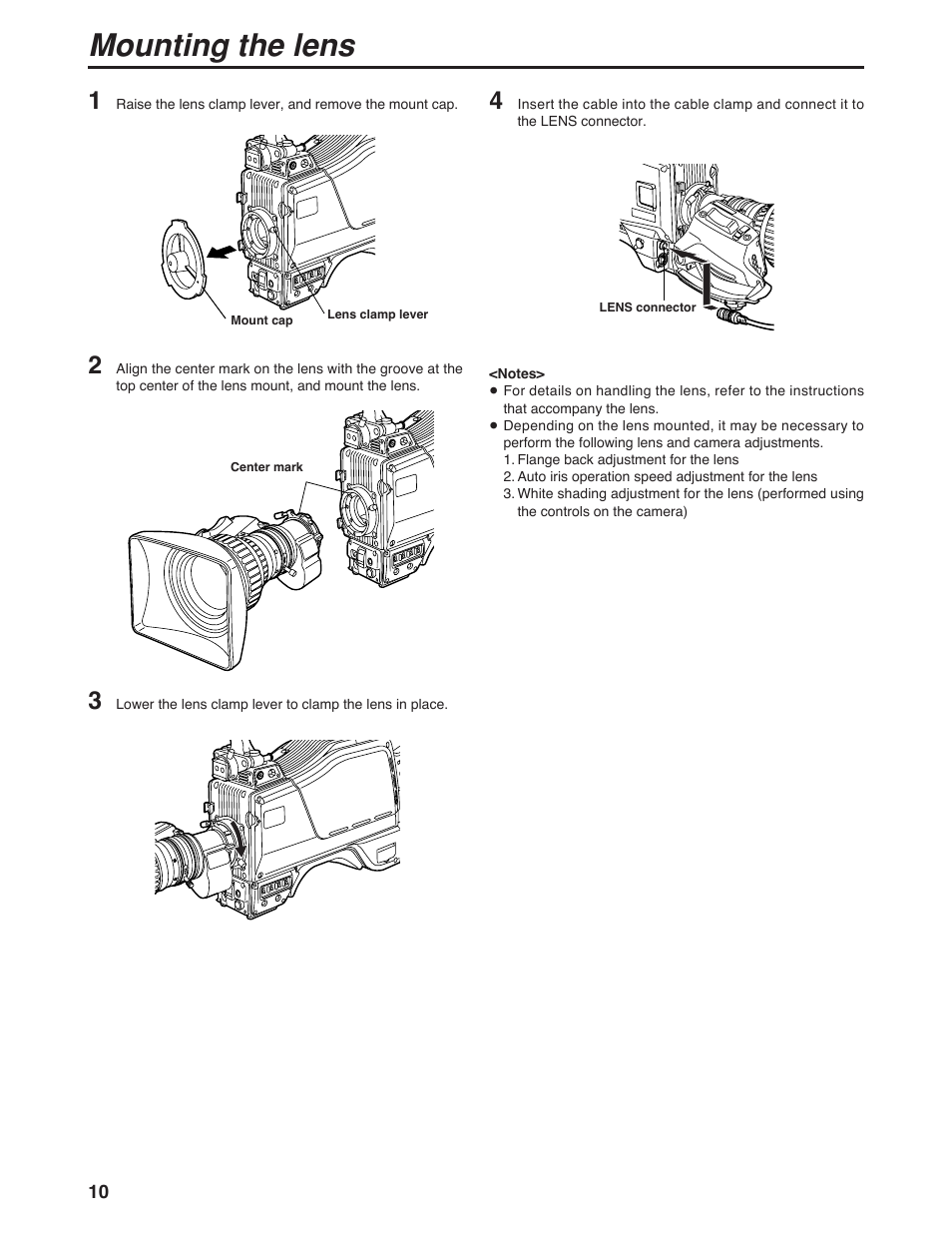Mounting the lens | Panasonic AK-HC931P User Manual | Page 10 / 30