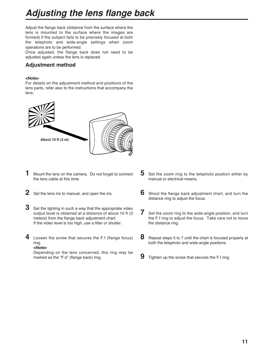 Adjusting the lens flange back | Panasonic AK-HC931P User Manual | Page 11 / 30