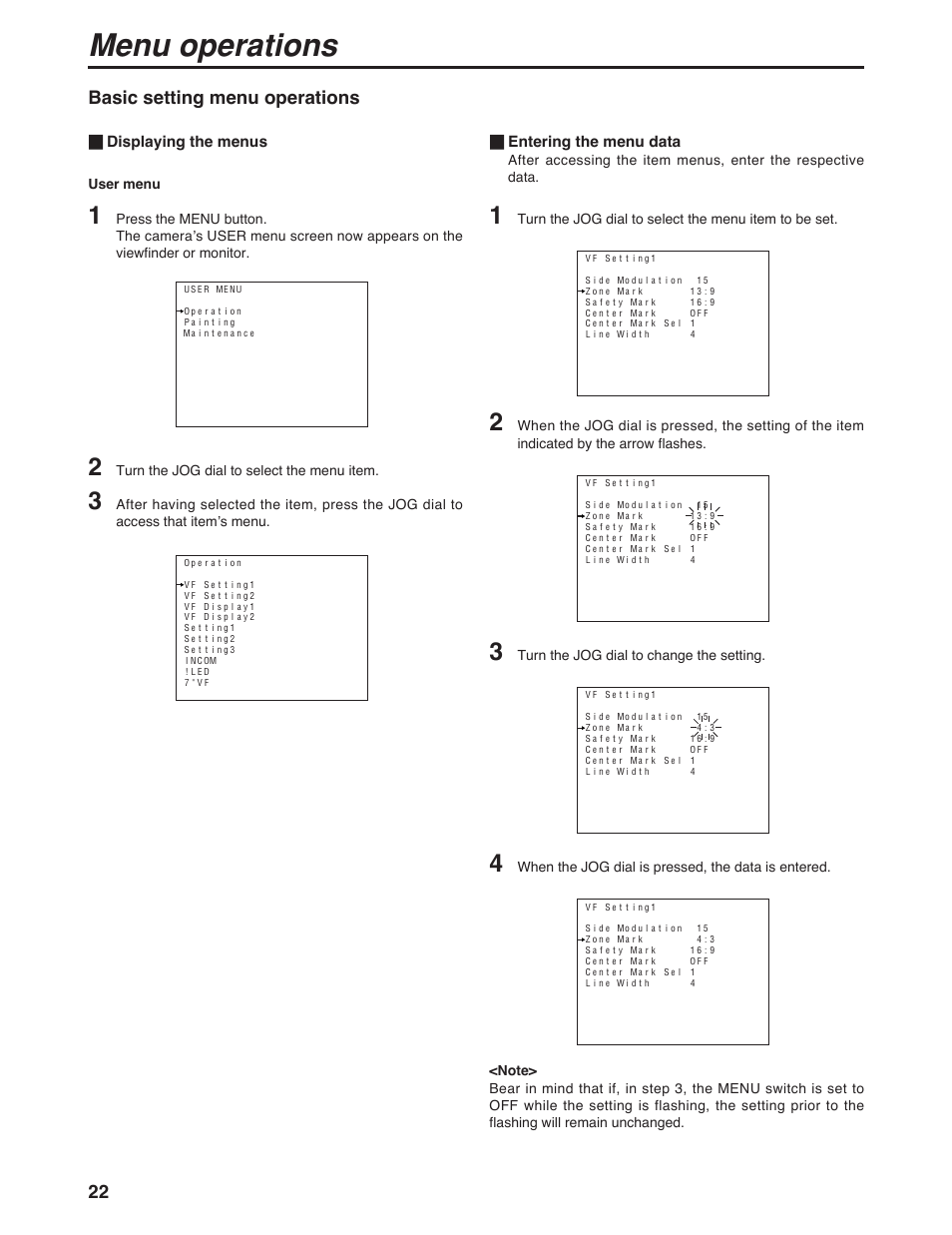 Menu operations | Panasonic AK-HC931P User Manual | Page 22 / 30