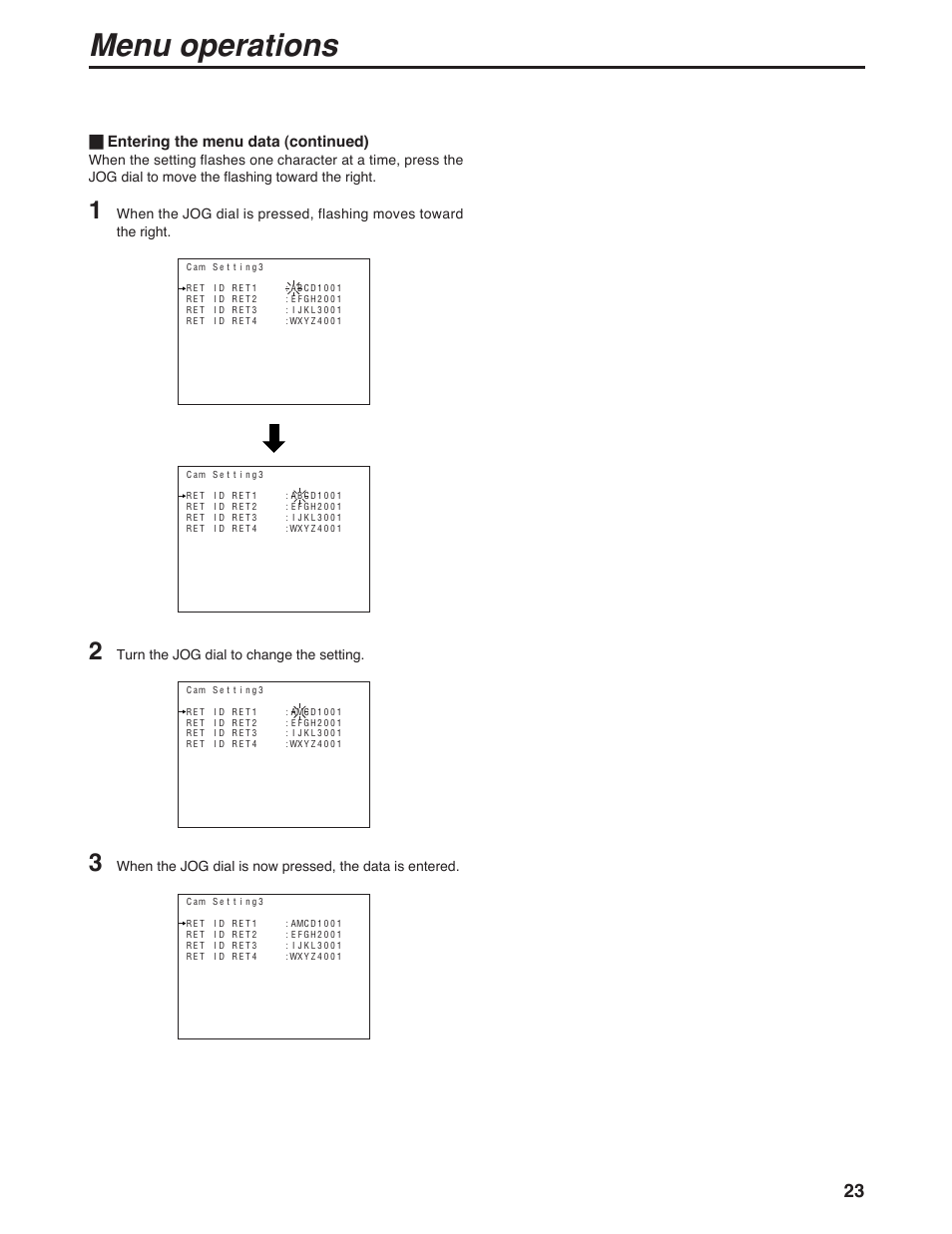 Menu operations | Panasonic AK-HC931P User Manual | Page 23 / 30