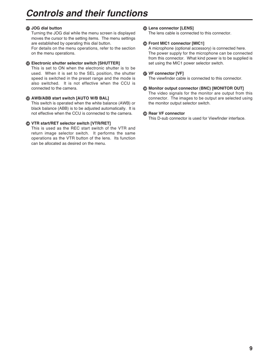 Controls and their functions | Panasonic AK-HC931P User Manual | Page 9 / 30