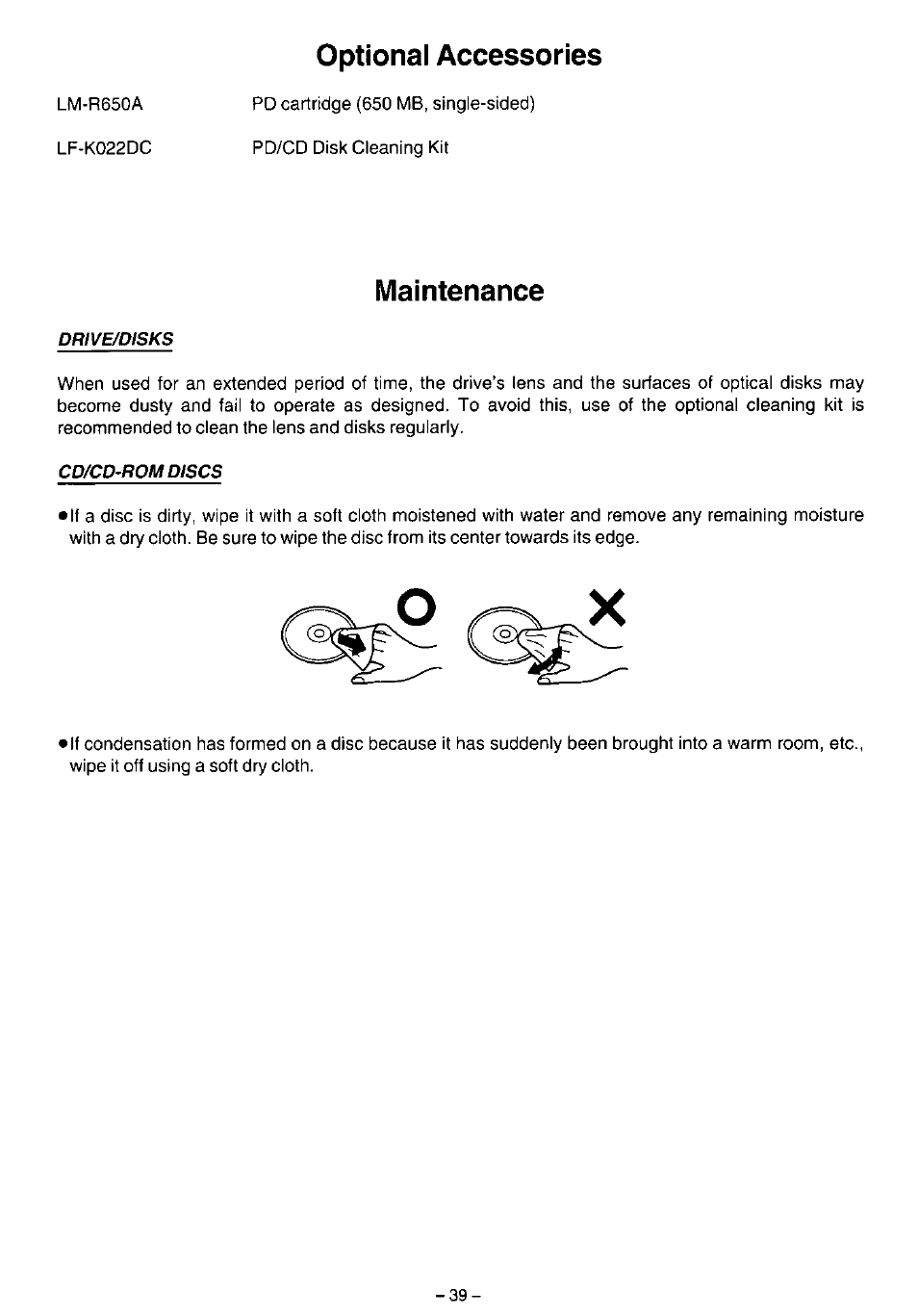 Optional accessories, Maintenance, Optional accessories • maintenance | Panasonic LF-1004AB User Manual | Page 39 / 40