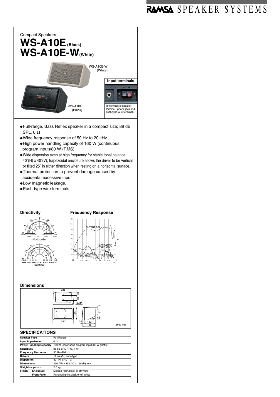 Panasonic RAMSA WS-A10E-W User Manual | 1 page