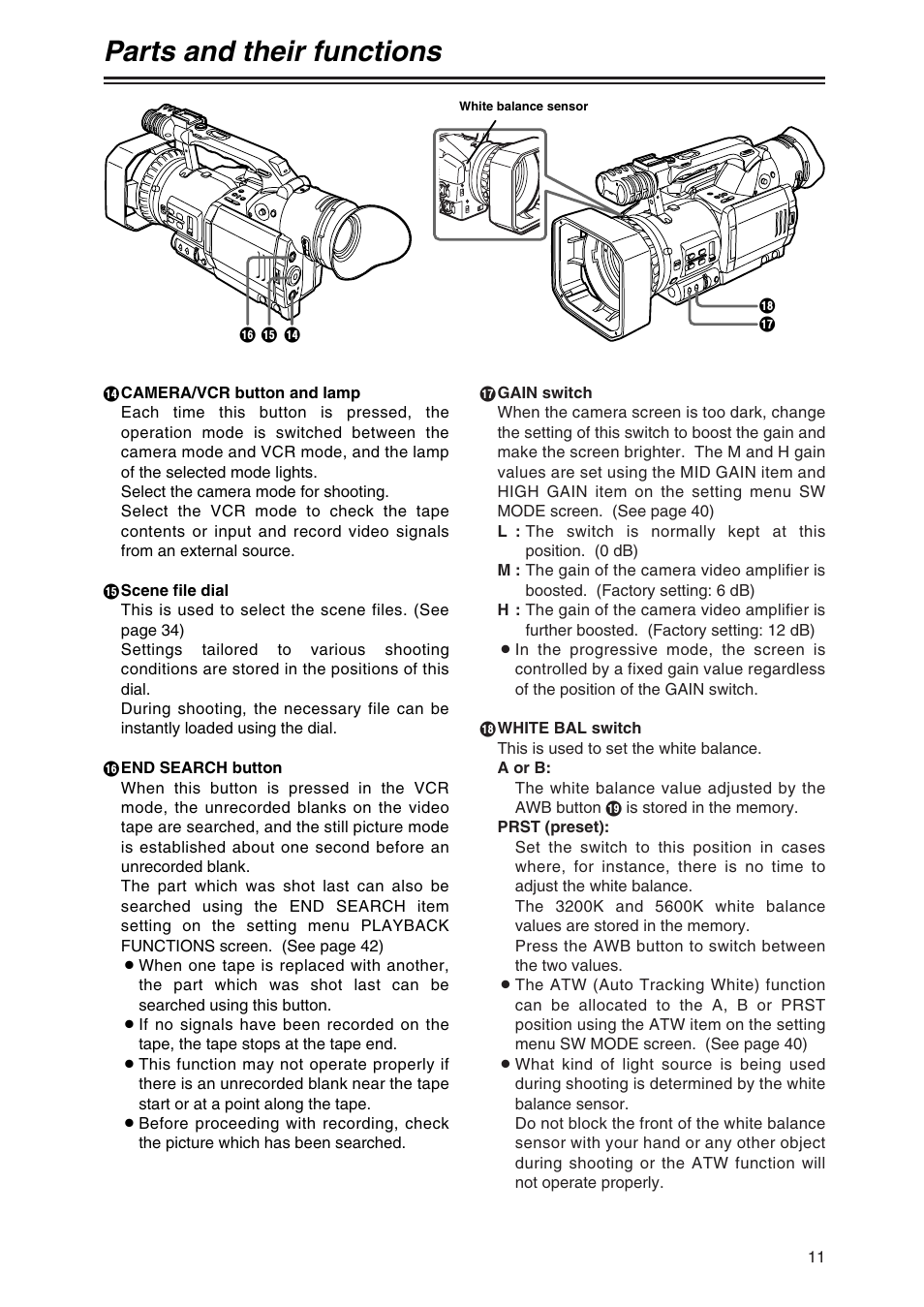 Parts and their functions | Panasonic AG-DVX100P User Manual | Page 11 / 68