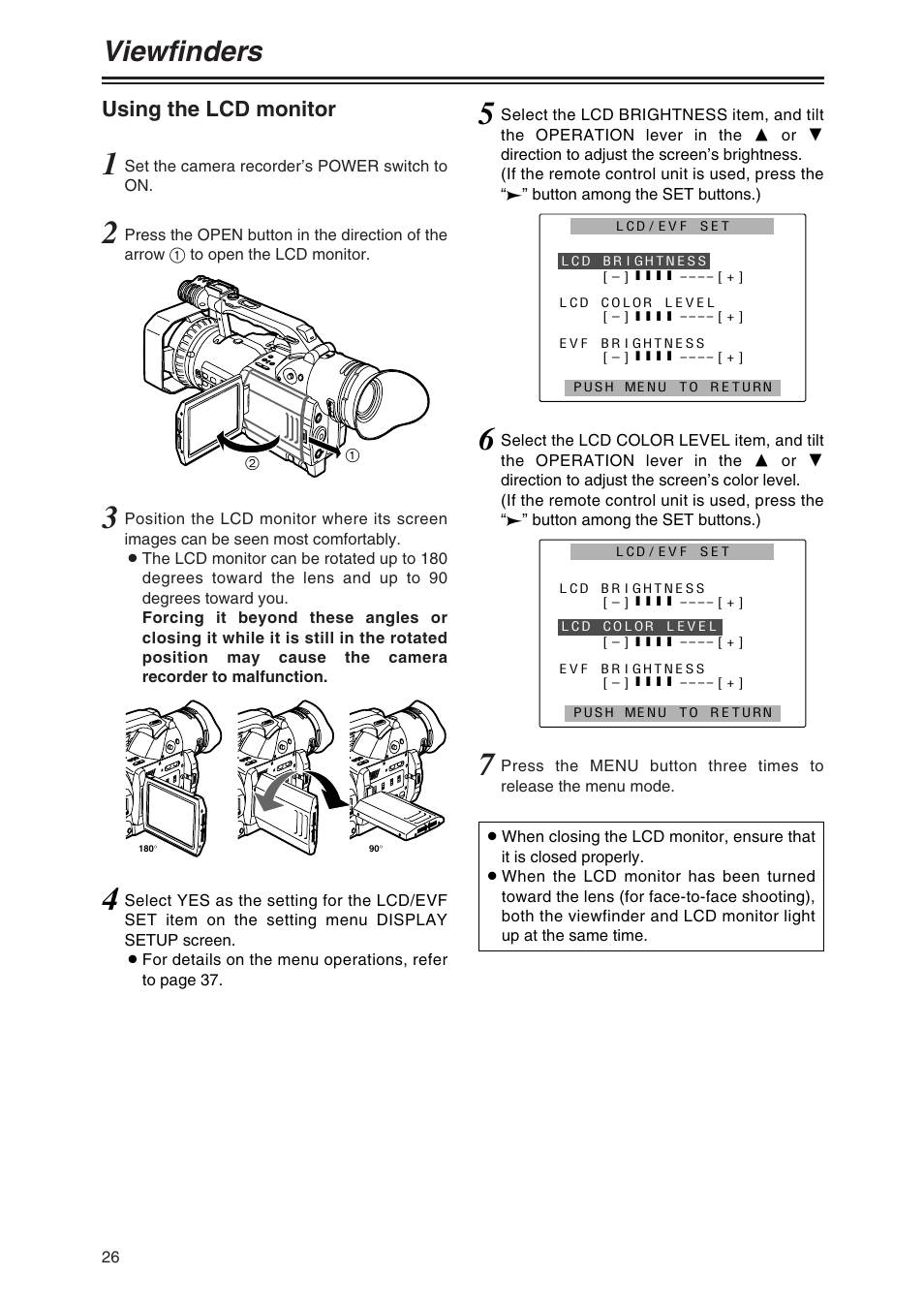 Viewfinders, Using the lcd monitor | Panasonic AG-DVX100P User Manual | Page 26 / 68