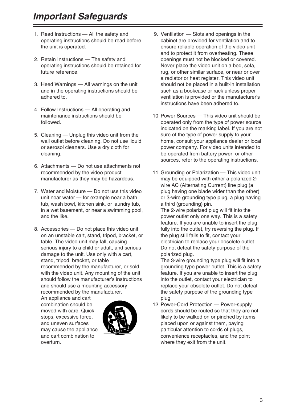 Important safeguards | Panasonic AG-DVX100P User Manual | Page 3 / 68