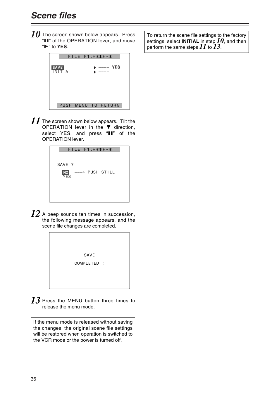 Scene files | Panasonic AG-DVX100P User Manual | Page 36 / 68