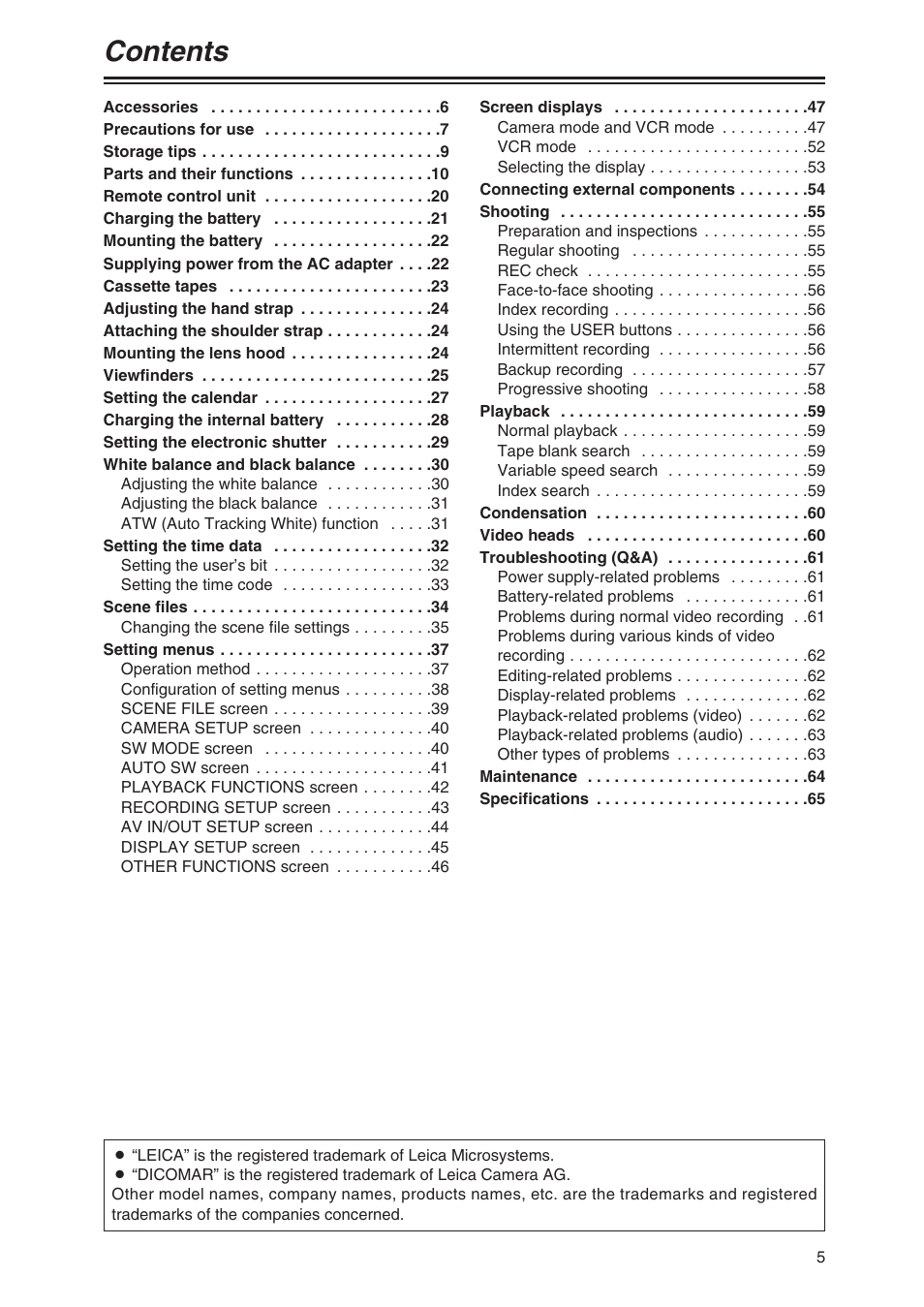 Panasonic AG-DVX100P User Manual | Page 5 / 68