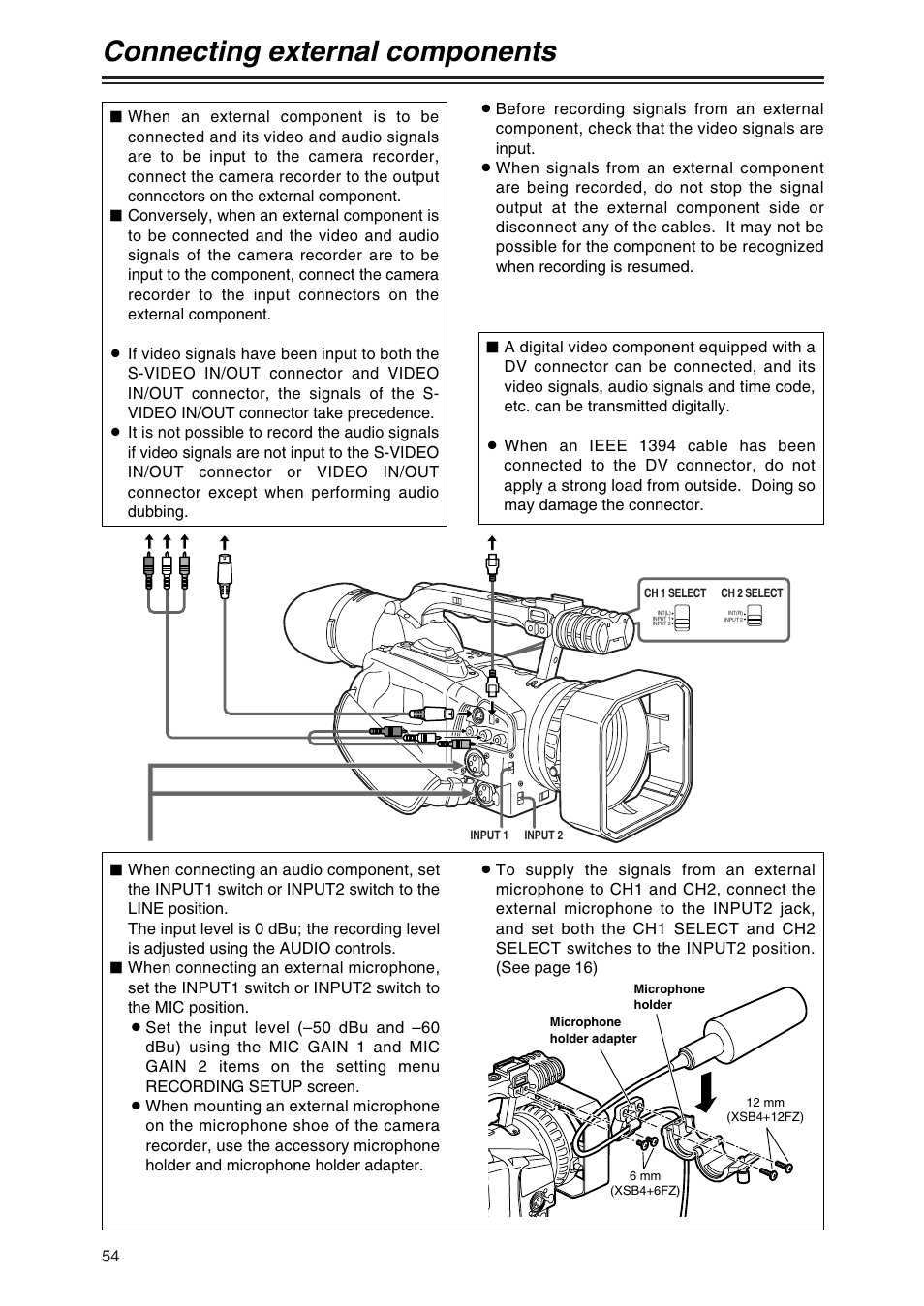 Connecting external components | Panasonic AG-DVX100P User Manual | Page 54 / 68