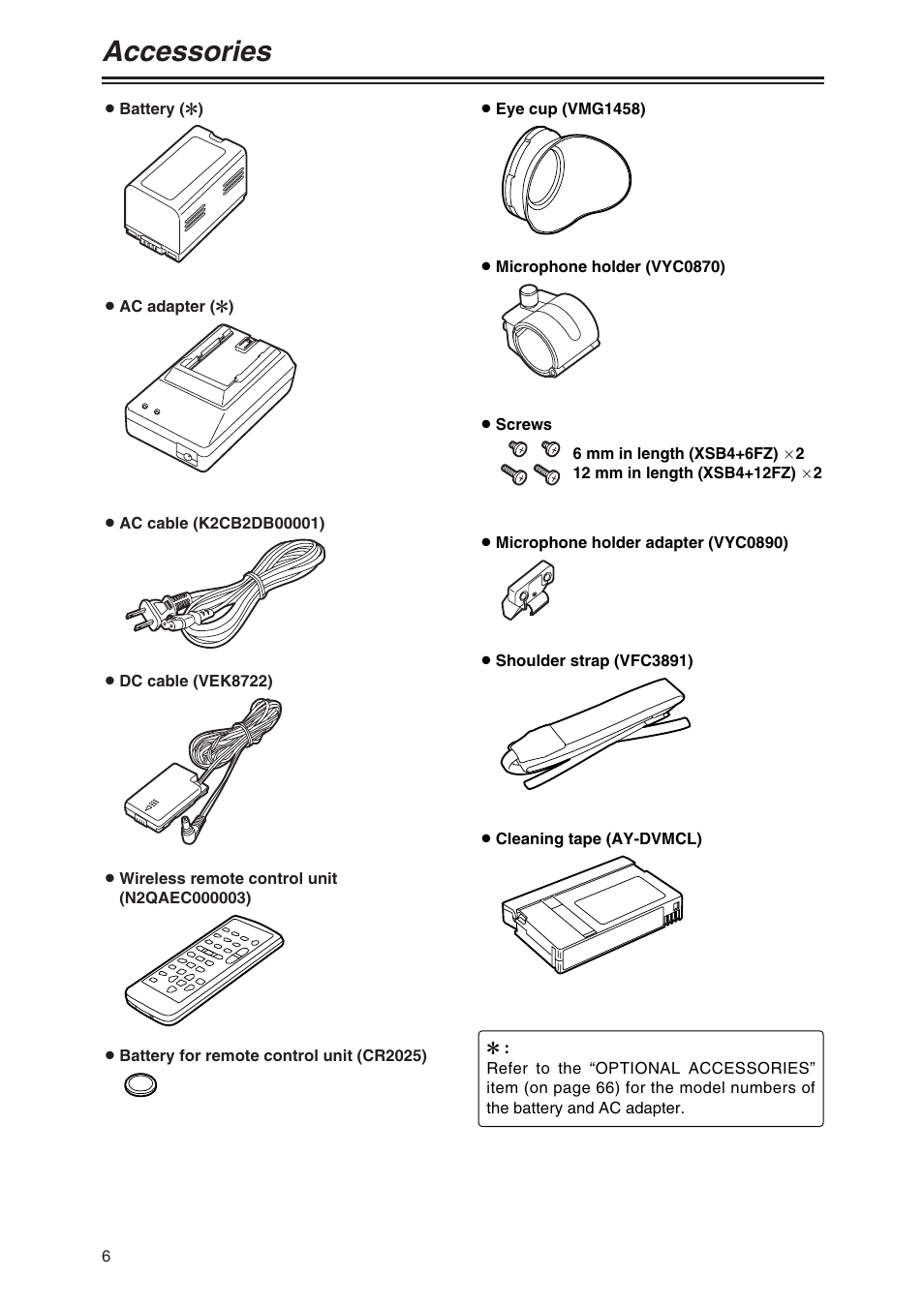 Accessories | Panasonic AG-DVX100P User Manual | Page 6 / 68