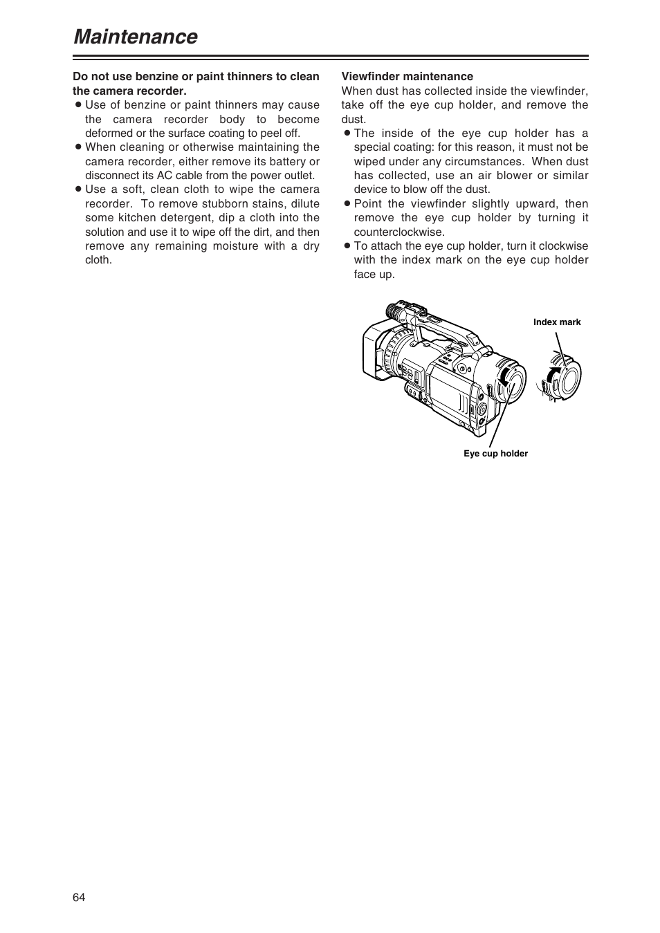 Maintenance | Panasonic AG-DVX100P User Manual | Page 64 / 68