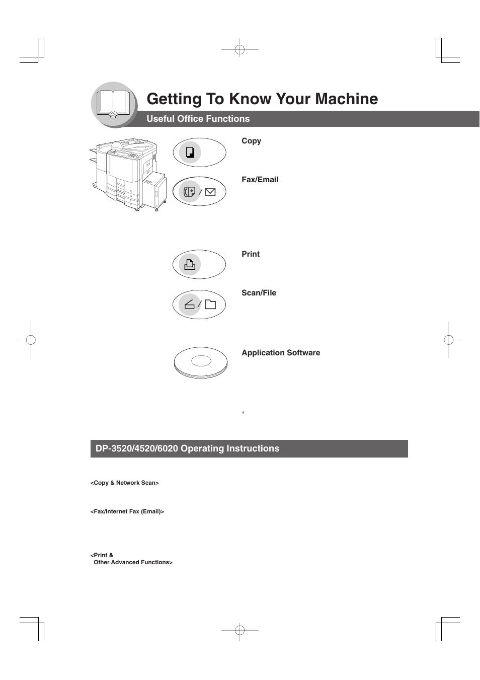 Useful office functions, Dp-3520/4520/6020 operating instructions, Getting to know your machine | Panasonic 4520 User Manual | Page 2 / 96